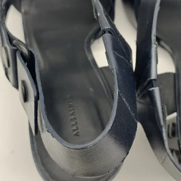 All Saints Leather East Heel Sandals Block Heel Shoes Strap Navy 41 Women’s 11 - Picture 5 of 15